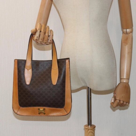 CELINE Macadam Canvas Hand Bag PVC Leather Brown Auth - Picture 1 of 16